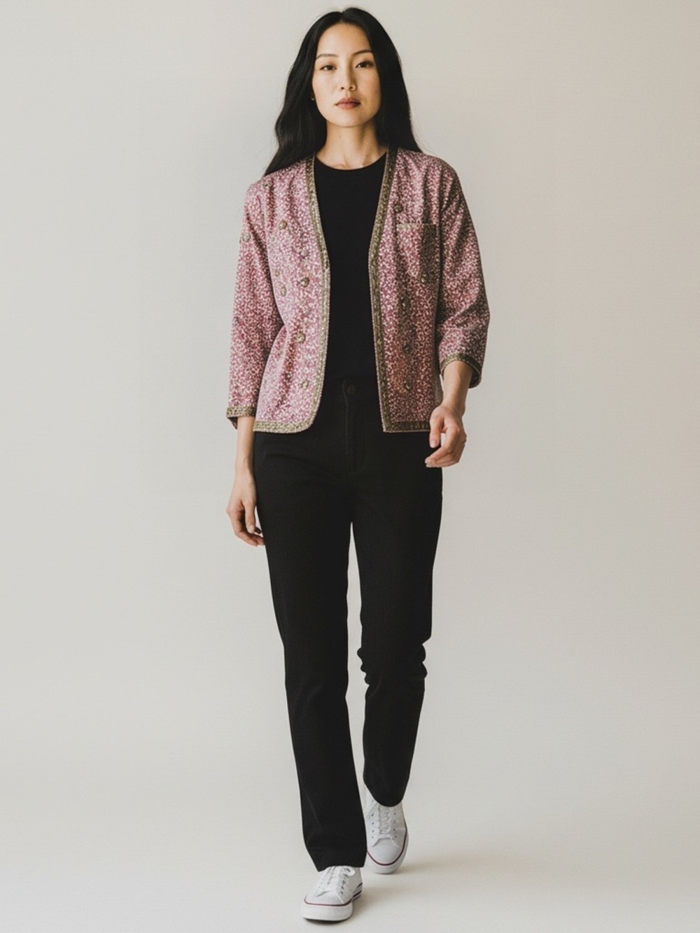 Forever 21 Mauve Pink Floral Sequin-Trim Blazer